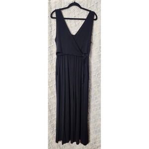 Jessica Simpson Womens Nursing Maternity Jumpsuit Size L Black Wide Leg Stretch